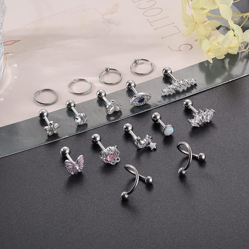FUNRUN JEWELRY 16G Cartilage Earrings Stud for Women Men Stainless Steel Stud Earrings Hypollergenic CZ Butterfly Heart Helix Tragus Piercing Jewe...