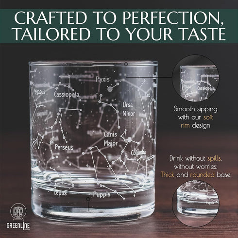 Greenline Goods Whiskey Glasses – Northern Summer Sky & Astronomy Constellations (Set of 2) – Etched 10 Oz Tumbler Gift Set - Old Fashioned Rocks ...