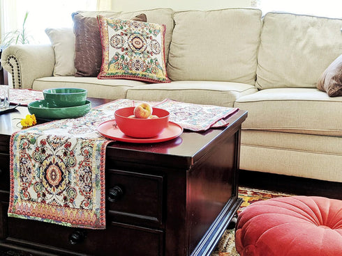 Tache Rococo Elegant Ornate Ivory Colorful Paisley Dining Cotton Linen Tapestry Woven Table Runner 13x90...