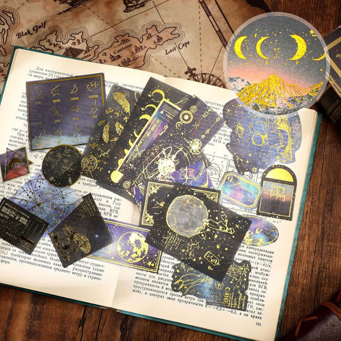 Marspark 191 Pieces Vintage Astronomy Stickers Celestial Galaxy Planet Space Sticker Set for Journaling, Moon Phase Planner, DIY Scrapbook(Classic...
