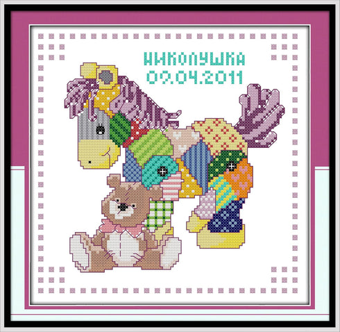 Aiorkeng Cross Stitch Kits Stamped Full Range of Embroidery Starter Kits for Adults Beginners DIY 11CT 3 Strands -A Patchwork Horse(Printed) 33×33...