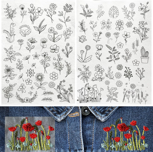 72Pcs Water Soluble Stabilizer for Embroidery Stick and Stitch Embroidery Paper Tear Away Embroidery Stabilizers with Flower Patterns for Embroide...