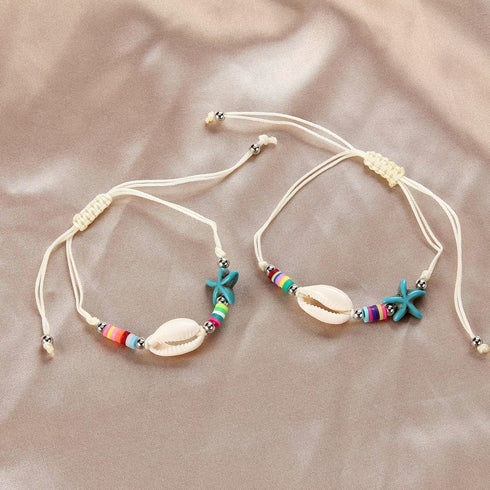 COLORFUL BLING 12Pc Adjustable Natural Sea Shell Starfish Cowries Strand Bracelets Handmade Braided Turtle Tortoise Beads Bracelet for Women Girls...