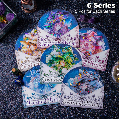 30Pcs Large PET Witch Stickers, Holographic Stickers for Scrapbooking, DIY Crafts, Waterproof Journaling Supplies & Junk Journal Ephemera, with St...