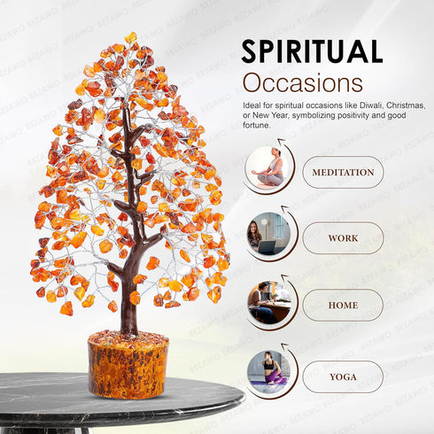Carnelian Chakra Tree of Life - Crystal for Positive Energy, Handmade Gemstone Feng Shui Decor, Good Luck Money Tree Bonsai - Orange Healing Cryst...