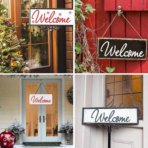 4 Pieces Welcome Stencils Welcome Stencils Templates Reusable Plastic Welcome Templates Stencil Set for Painting on Wood Wall Fabric Rock Chalkboa...