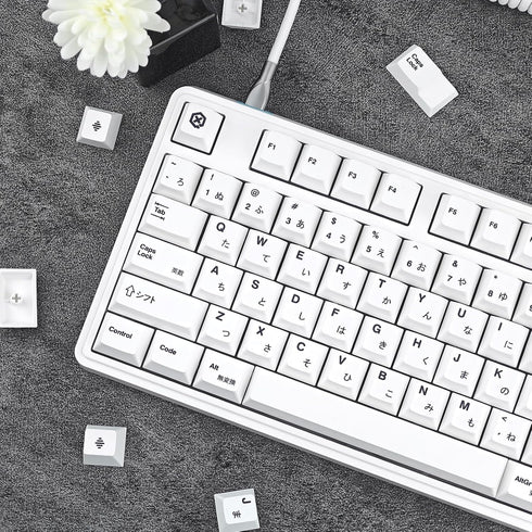 135 Keys White Japanese Keycaps, Minimalist Style Cherry Profile Key Caps, PBT Dye Sublimation Customized Keycaps Set Compatible with Cherry MX Sw...