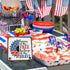 July 4th Petals Wood Plaque With Iron Stand - Home Of The Free Because Of The Brave - 4"x4" Wooden Block Sign, Patriotic Desk Signs, Shelf & Table...