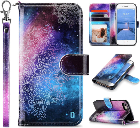 ULAK for iPhone SE 3(2022)/SE(2020)/8/7 Wallet Case with Card Holder, Premium Floral PU Leather Flip Case with Kickstand Card Slots,Wrist Strap, D...