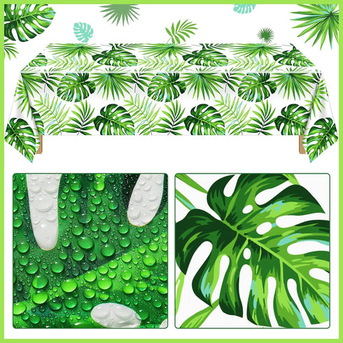 Tatuo 2 Pieces Palm Leaf Table Covers Hawaii Green Leaves Tablecloths Tropical Leaf Table Cloths and 2 Pieces Palm Leaves Banners Decorations for ...