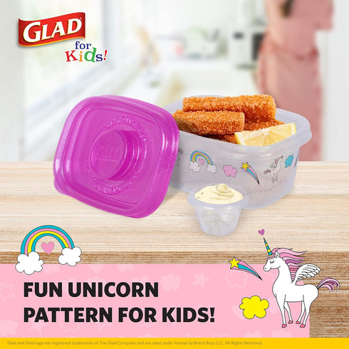Glad for Kids GladWare Snack Containers with Unicorn Design | BPA-Free Plastic Food Storage, 24oz 4 Count with Dressing Cups | Microwave & Dishwas...