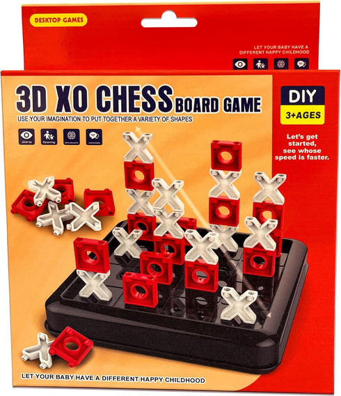 3D Tic Tac Toe Game, travel pack, connect 4 in a row Classic & Challenging Board Sizes, travel board games, kids games, family games, travel XO bo...