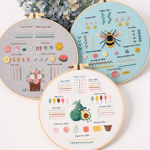REEWISLY 3 pcs of Embroidery kit with Patterns and Instructions, DIY Adult Beginner Cross Stitch Kits, Including 1 Plastic Embroidery Hoop, 1 Pair...