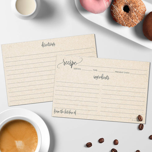 321Done Recipe Cards Modern Rustic Kraft Tan with From the Kitchen Of (Set of 50) 4" x 6" - Minimalist, Large Double-Sided for Weddings, Bridal Sh...