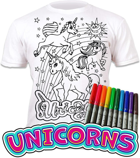 Splat Planet Colour-in Unicorn T-Shirt with 10 Non-Toxic Washable Magic Pens - Colour Your Own, Colour-in and Wash Out T-Shirt, Reusable Colouring...