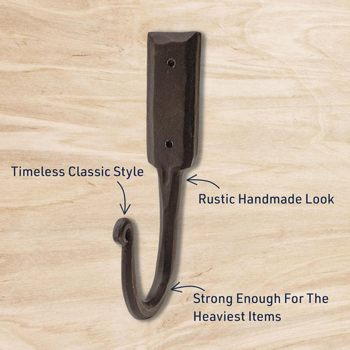 Kings County Tools Hand-Forged Iron Wall Hook | Large Size Measuring 6-1/2” | Rustic Look | Elegant Tapered Curl | Single Hook...