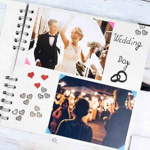 Bstorify Square Scrapbook Photo Albums 60 Pages (21 x 21 cm) White Thick Paper, Hardcover, Metal Corners, Ribbon Closure - Ideal for Your Scrapboo...