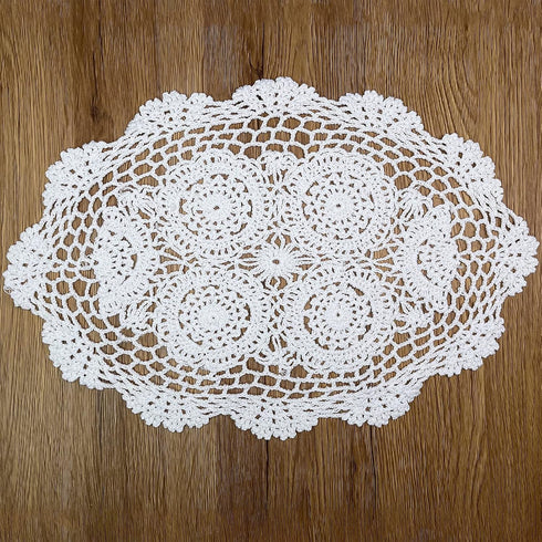 Phantomon Handmade Crochet Cotton Lace Placemats Doilies Cloth Crochet Coasters, Pack of 4, Oval Shape, White, 12 x 17 inch (White)...