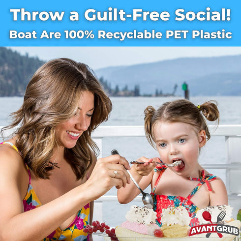Avant Grub Super Fun, Recyclable 8oz Plastic Banana Split Boats 50 Pack. Durable, Disposable Ice Cream Sundae Dishware Bowl. Perfect Plastic Cups ...