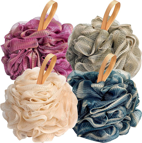 Loofah Bath Sponge Shower Loofahs, 4 Pack Soft Loofa Exfoliating Body Scrubber Mesh Shower Puff Pouf Ball Luffa for Men and Women(50g/pcs)...