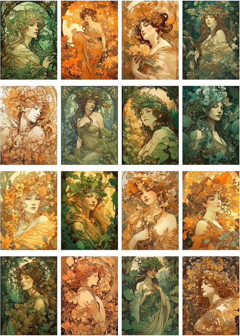Decoupage Paper Pack (35 Sheets 6"x8") Pretty Lovely Woodland Fairy Ladies Surrounded by Flowers and Nature FLONZ Art Nouveau Alphone Mucha Vintag...
