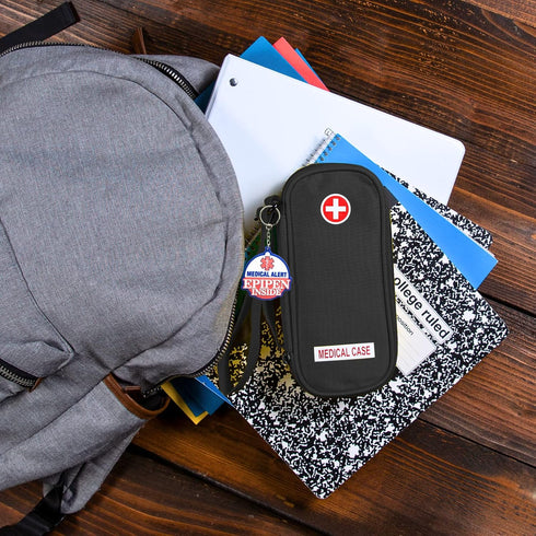 EpiPen Medical Carrying Case Insulated, Travel Medication Organizer Bag Emergency Medical Pouch, Fits 2 EpiPens, Asthma Inhaler, Anti-Histamine, A...