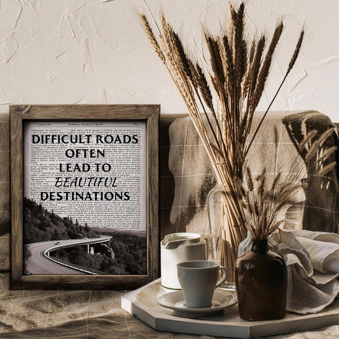 Posterizer 1 pcs-Difficult Roads Often Lead to Beautiful Destinations-Motivational & Inspirational Art-Typography Art-Decor for Home & Office- UNF...