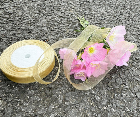 3/4 inch 100 Yards Sheer Organza Ribbon Chiffon Ribbon for Gift Wrapping Mother's Day Wedding Bouquet Crafts(Gold)...