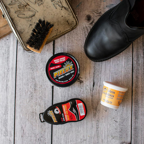 Bolero Kit - Complete Shoe Care Set: Black Shoe Polish, Saddle Soap, Bolero Brush, and Shine Sponge...