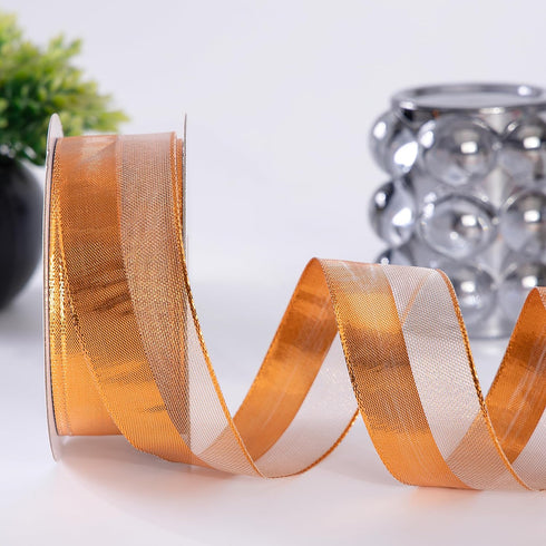 Copper Wired Ribbon,Neutral Christmas Wired Metallic Glitter Double Face Ribbon for Gift Wrapping, Party Favors, Home Décor, DIY Crafts (1.5" Wide...