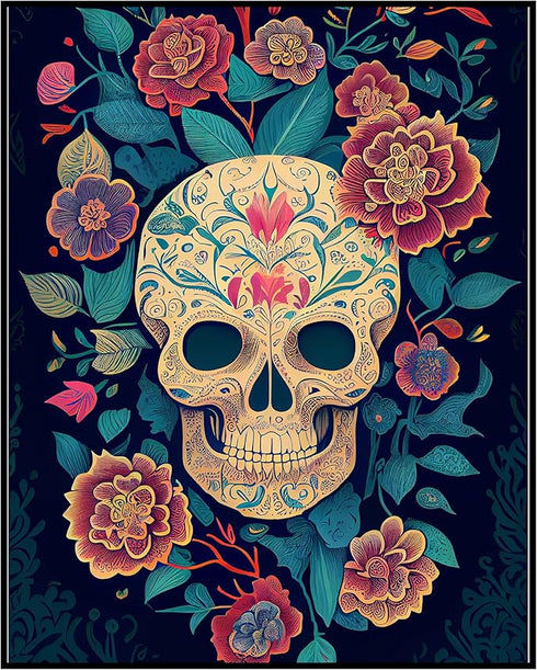 Posterizer 1 pcs-flowers and chinoiserie sugar skull-Abstract & Modern Art-Holiday Poster Collection-Gift for Men Women Entrepreneur Teens - UNFRA...