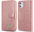 QLTYPRI for iPhone 11 Case Wallet Case Bling Shiny Glitter Flip Folio Case Full-Body Protective Cover Card Slots Magnetic Closure Kickstand Wrist ...