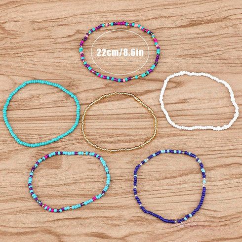 LUTER 6Pcs Beaded Anklets Elastic Bohomenian Bracelet Anklets Colorful Handmade Bead Jewelry for Girls, Women...