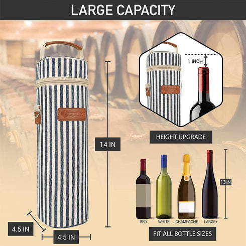 opux Wine Bag Single Bottle Carrier Tote, Insulated Wine Cooler Bag for Travel Picnic Beach with Shoulder Strap, Thermal One Bottle Holder Carryin...