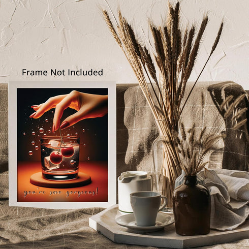 Posterizer 1 pcs-retro cherry drink-You're so gorgeous-Kitchen & Bar Art Art Poster Print for Home, Office, Store, Bar- unframed wall art...