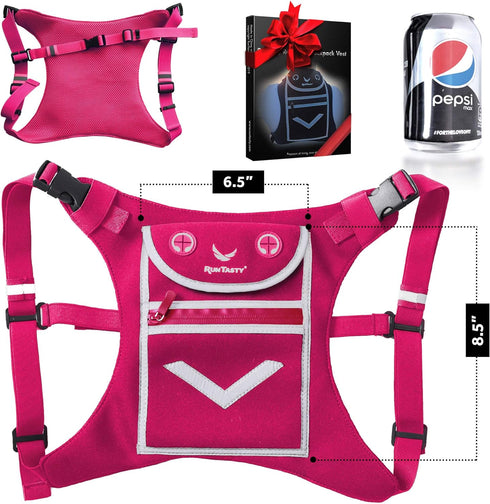 Pink Running Mini Backpack Vest for Men & Women - Reflective w/360°Hi-Viz, Holds Accessories, any iPhone, Android, iPad mini - Lightweight Adjusta...