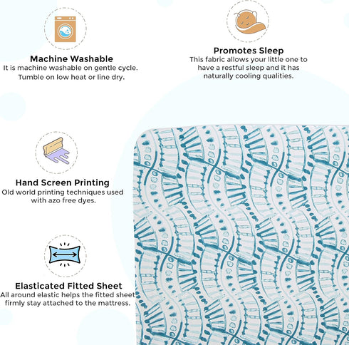 Crane Baby Soft Cotton Crib Mattress Sheet, Fitted Sheet for Cribs and Toddler Beds, Indigo Blue, 28”w x 52”h x 9”d...