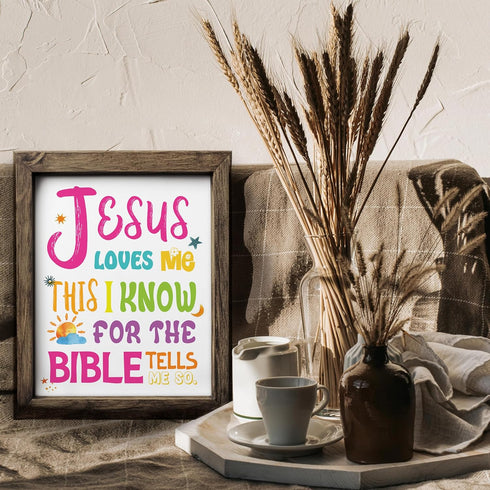 Posterizer 1 pcs-Jesus Loves Me Bible Verse-Religious Posters-Kids Room Art-Gifts for Christians-decor for nursery toddlers kids room- UNFRAMED Wa...
