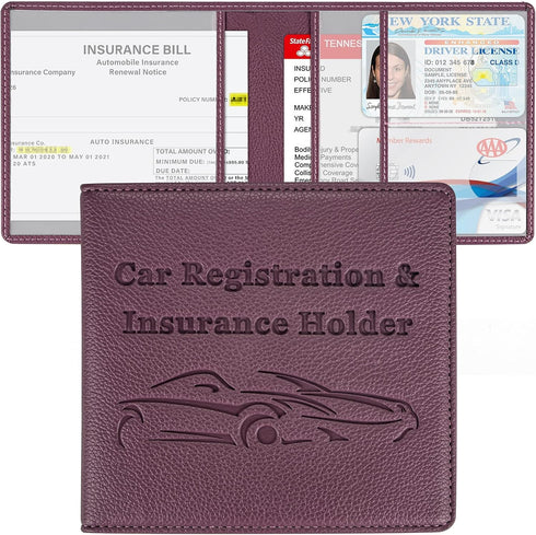 Car Registration and Insurance Holder, Premium PU Leather Vehicle Glove Box Car Organizer Men Women Wallet Accessories Case for ID, Driver's Licen...