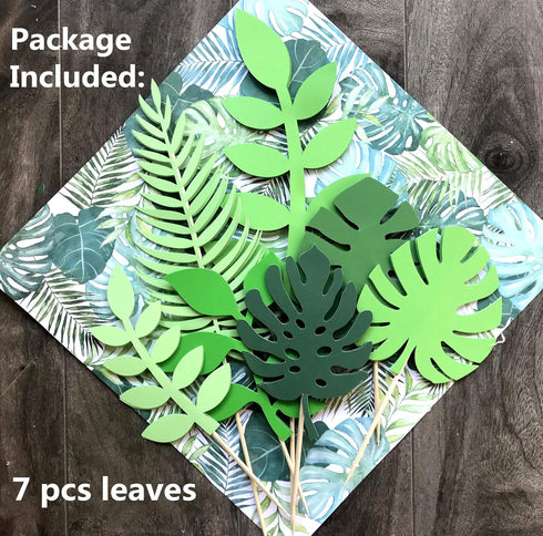 LaVenty Set of 7 Glittery Tropical Leaves Cake Topper Tropical Wedding Cake Decoration greenery Palm Leaf Cake Topper...