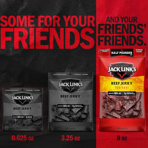 Jack Link's Beef Jerky, Teriyaki, Half Pounder Large Jerky Bag - Flavorful Meat Snack, Ready to Eat Protein Snacks with 11g of Protein per Serving...