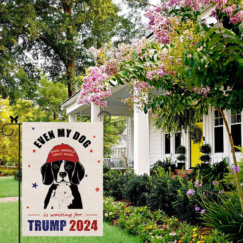GAGEC Beagle Garden Flag Even My Dog Is Waiting For Trump 2024 Vertical Burlap Double Sided Dog Outdoor Decor Yard Lawn Home Decoration 12.5 x 18 ...
