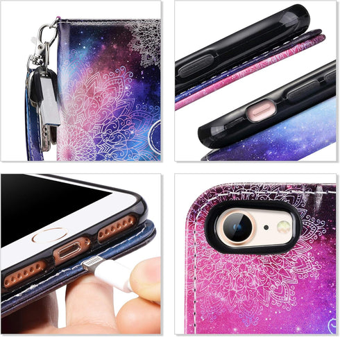 ULAK for iPhone SE 3(2022)/SE(2020)/8/7 Wallet Case with Card Holder, Premium Floral PU Leather Flip Case with Kickstand Card Slots,Wrist Strap, D...