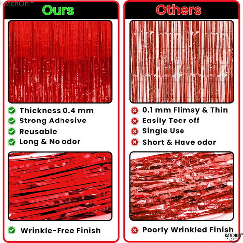KatchOn, XtraLarge Red Streamers - 3.2x8 Feet, Pack of 2 | Red Backdrop for Wedding, Anniversary, Bachelorette, Birthday Decorations | Foil Fringe...