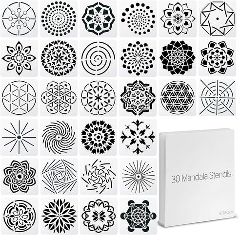 STARspun Art Stencils for Painting - 30 Piece Mandala Stencil Set 4x4" in Size - Great as Wall Stencil, Tile Stencil, Floor Stencil, Stencils for ...