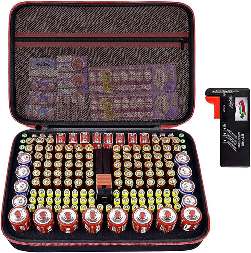 casmilee Battery Organizer & Storage Case with Tester for 162+ AA AAA 4A C D 9V 3V Lithium LR44 CR2 CR123 CR1632 CR2032 18650 Button - Batteries N...