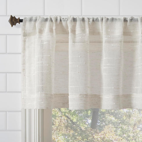 Clean Window Textured Slub Stripe 2-Pack Anti-Dust Allergy/Pet Friendly Sheer Cafe Curtain Pair, Linen, 52" W x 24" L (2 Panels)...