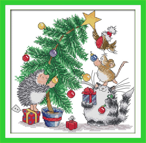 Printed Cross Stitch Kits 11CT 14X14 inch 100% Cotton Holiday Gift DIY Embroidery Starter Kits Easy Patterns Embroidery for Girls Crafts DMC Stamp...