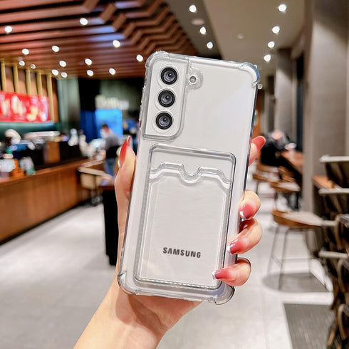 Tuokiou Clear Wallet Phone Case for Samsung Galaxy S21 5G Upgrade Card Slot Case Slim Fit Protective Soft TPU Shockproof Case with Cute Card Holde...