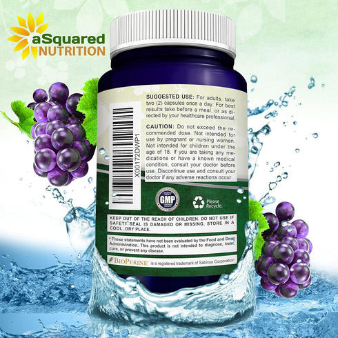 aSquared Nutrition Natural Resveratrol with Red Wine Extract - 180 Capsules - Trans Resveratrol Antioxidant Supplement Pills for Pure Heart Health...